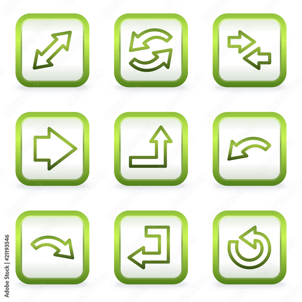Arrows web icons set 1, square buttons, green contour Arrows web icons set 1, square buttons, green contour