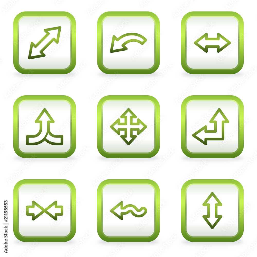 Arrows web icons set 2, square buttons, green contour Arrows web icons set 2, square buttons, green contour