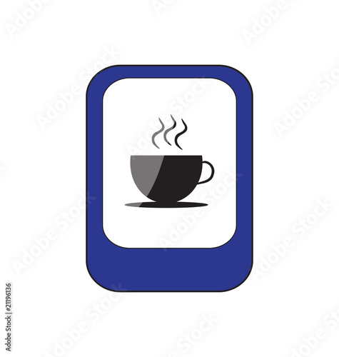 blue sign with image of coffee cup