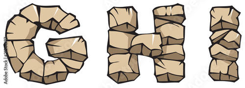 Stone alphabet: letters GHI, hand drawing font, vector
