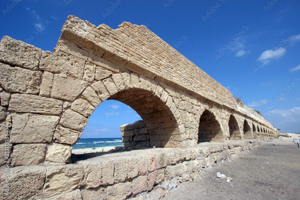 Ancient Roman aqueduct at Caesaria, in Israel.