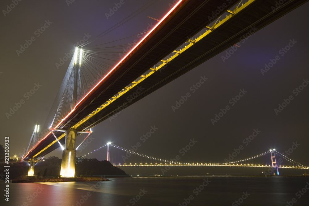 Obraz premium beautiful night scenes of Bridge in Hong Kong.