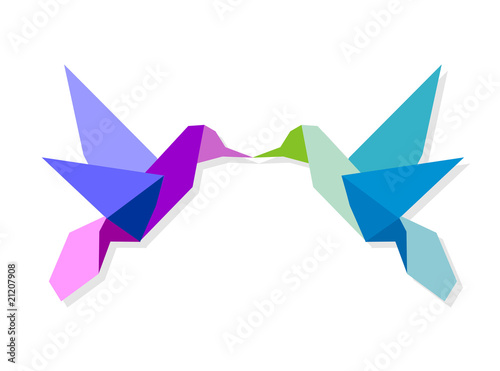 Couple of colorful origami hummingbird