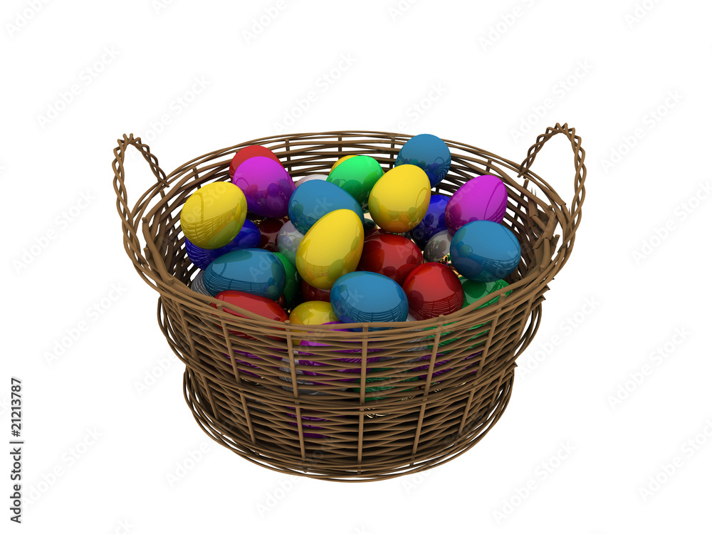 Basket with colored eggs