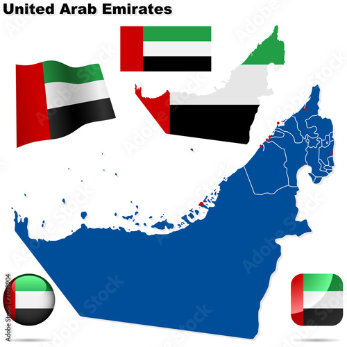 United Arab Emirates. Shape, flags and icons.
