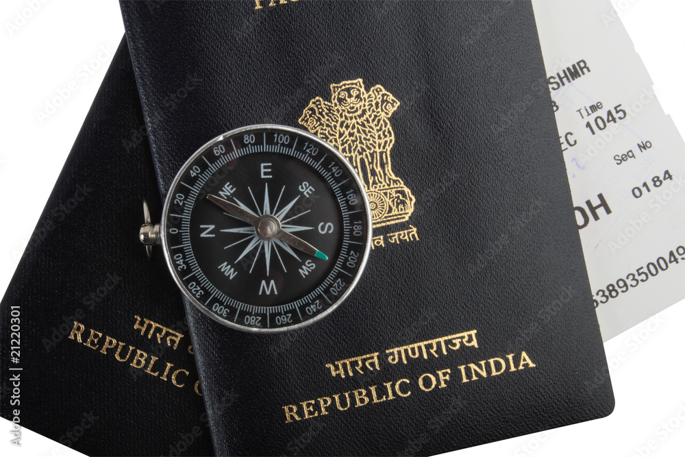 Indian passports, compass, boarding pass Stock Photo Adobe Stock