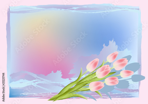 Grunge background with tulips.