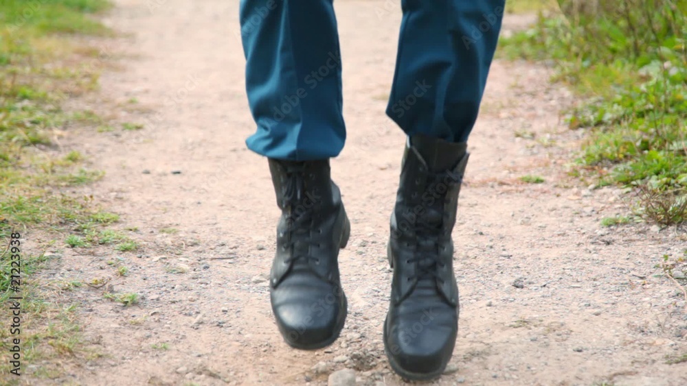 soldier in military boots running on the spot soldier in military boots running on the spot