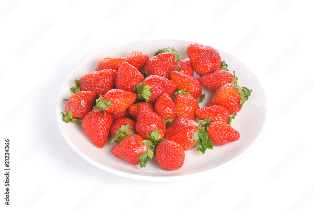 Isolated pile strawberry in white dish Isolated pile strawberry in white dish
