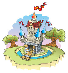 Keuken achterwand Kasteel Cartoon fantasiekasteel met slotgracht  © Sergey Oganesov