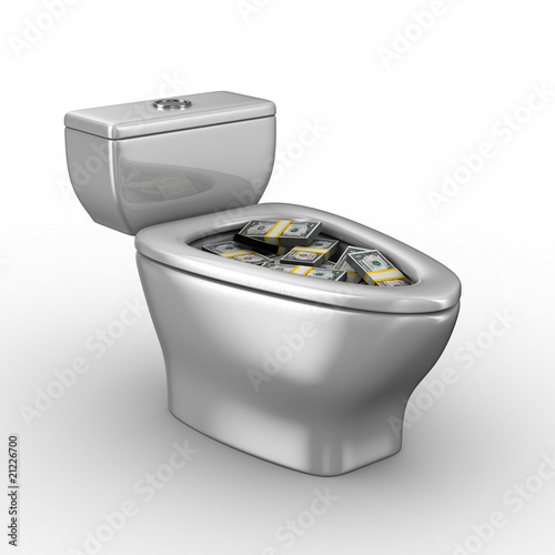 Toilet bowl full of money. ...