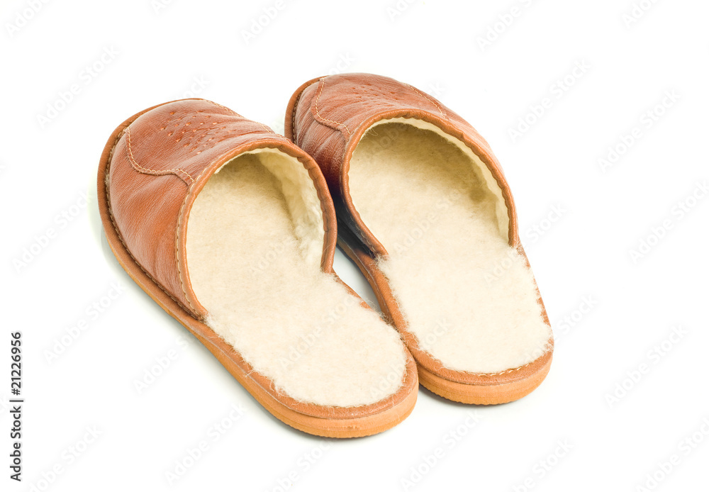 Fototapeta premium Mens brown leather slippers