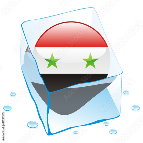 vector illustration of syria button flag frozen in ice cube