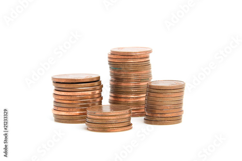 Euro money, pile of coins over white background