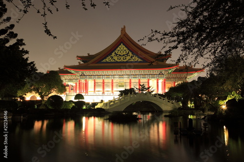 illuminated Chinese temple in liberty square of Taipei, Taiwan