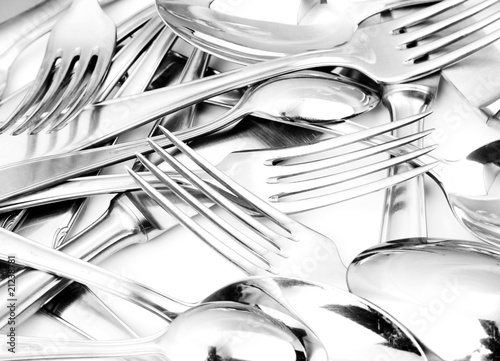 Shiny spoon, knife and fork