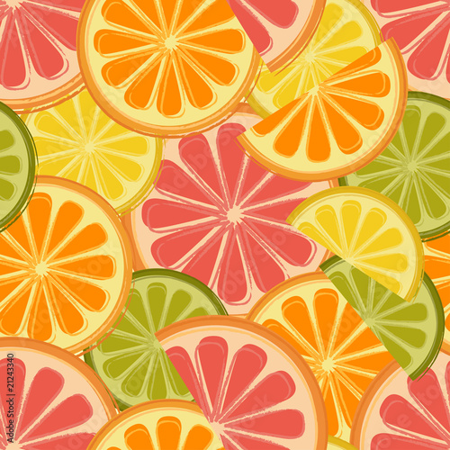 Seamless pattern with lemons, oranges and grapefruits
