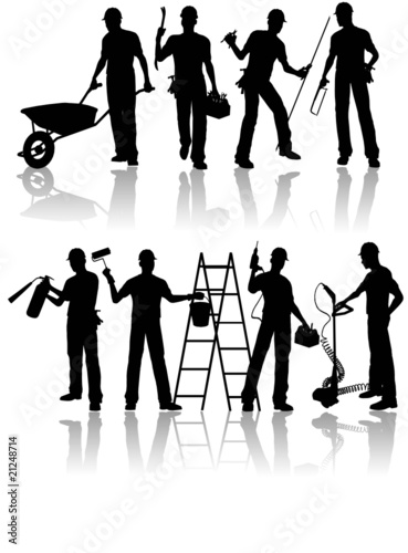 Construction workers vector silhouettes