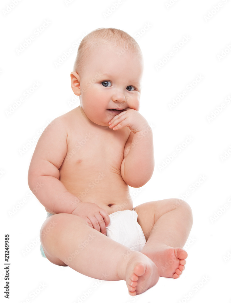 Little boy in diapers isolated on white Little boy in diapers isolated on white