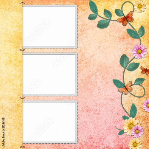 background with decorative frames with butterfly