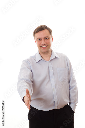 man holding his thumb up on white background © Privilege