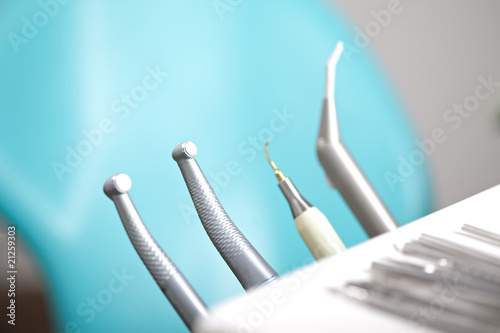 Dental drills and tools with shallow depth of field