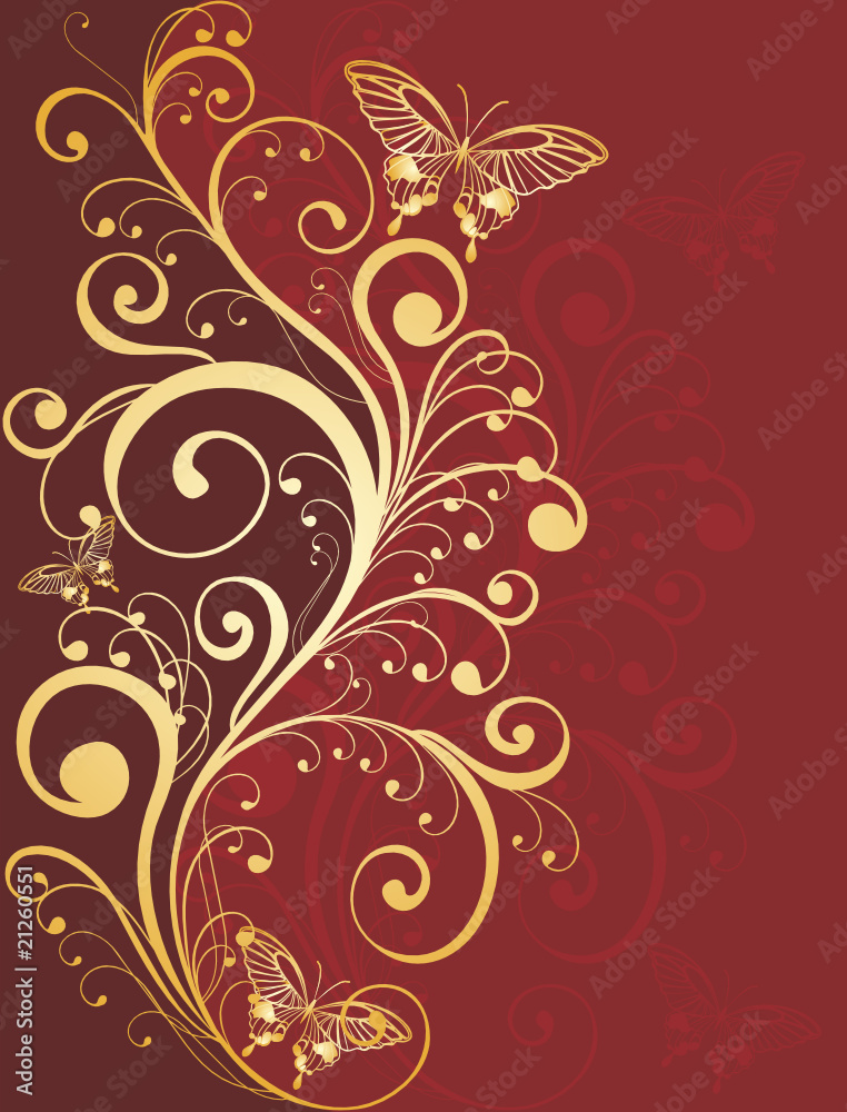 red floral background with golden butterflies red floral background with golden butterflies