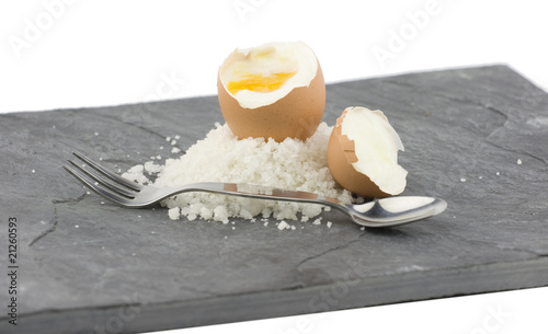 A grey slate with a boiled egg
