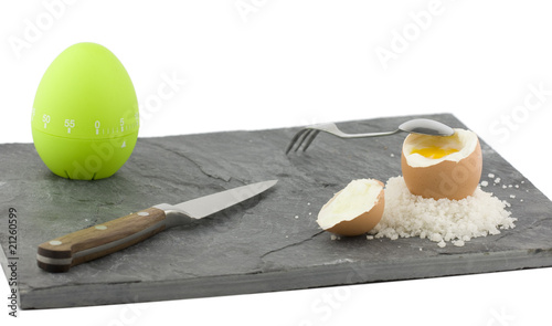 A grey slate with a boiled egg