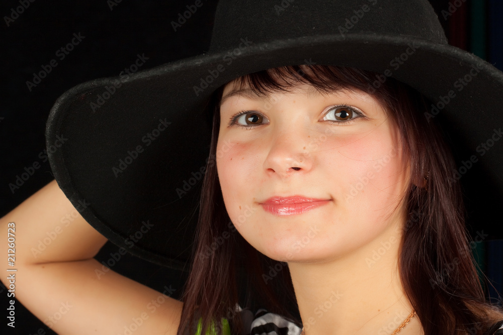 Glamour Woman in Black Hat and rose lipstick Glamour Woman in Black Hat and rose lipstick