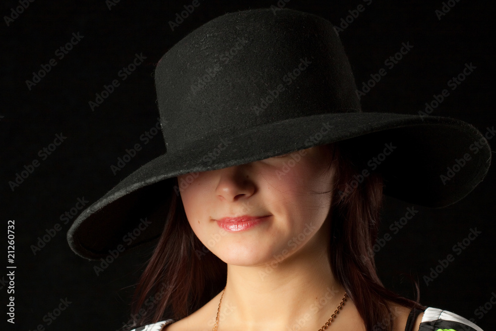 Glamour Woman in Black Hat and rose lipstick Glamour Woman in Black Hat and rose lipstick
