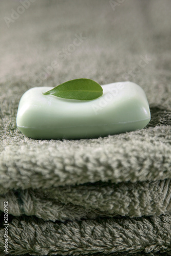 Soap with green leaf