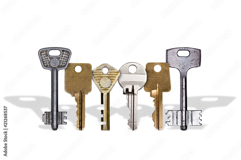 row of keys, isolated on white background row of keys, isolated on white background