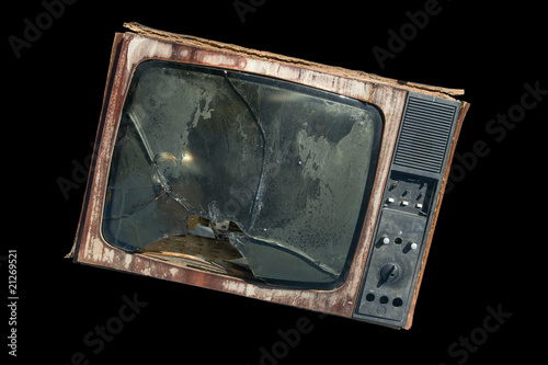 Old TV with a broken screen