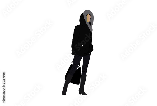 Vector illustration of young girl with the bag