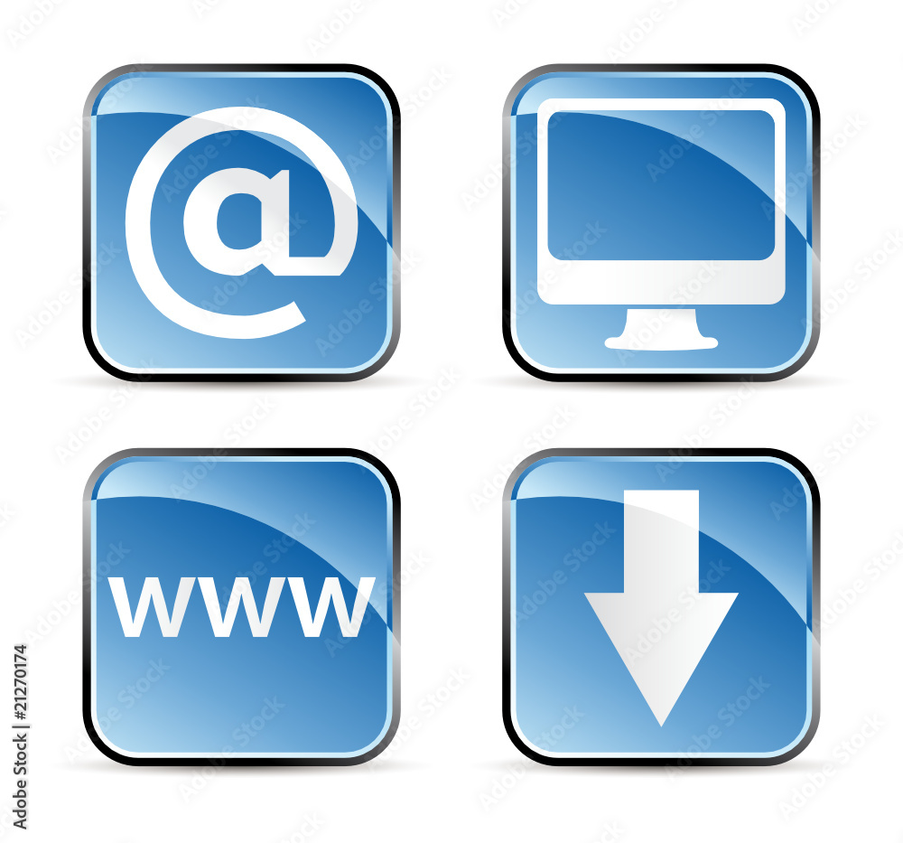 set of square web icons in blue tones set of square web icons in blue tones