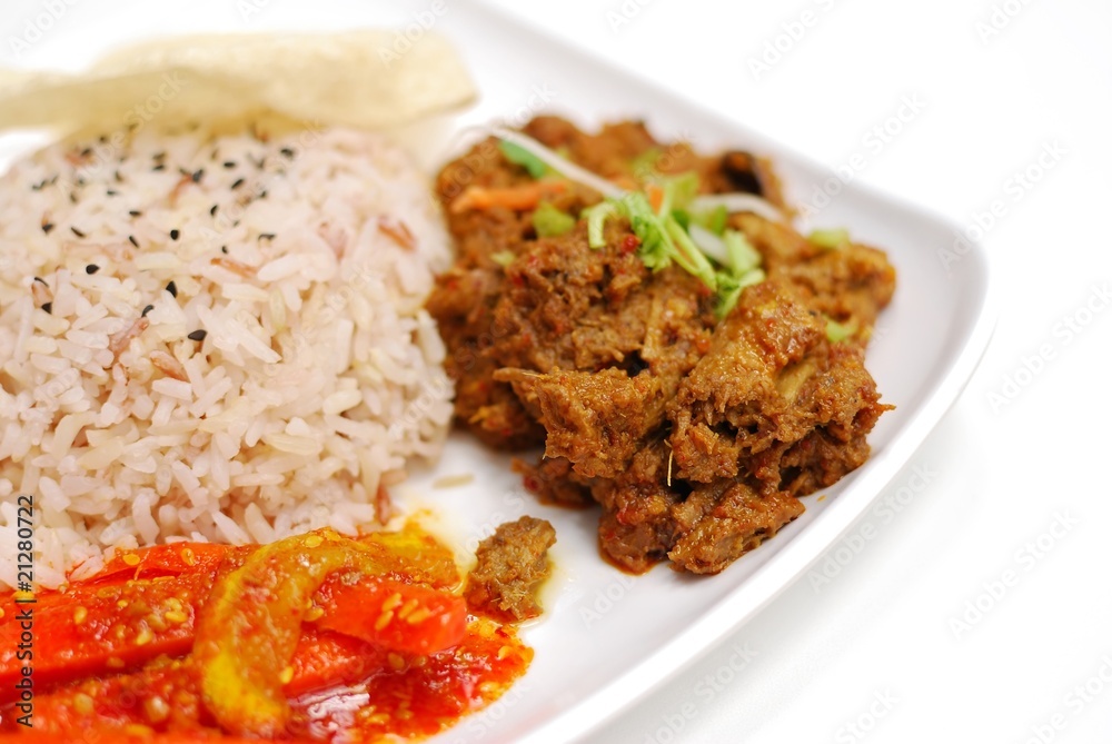 Malay vegetarian rendang chicken or mutton rice Malay vegetarian rendang chicken or mutton rice