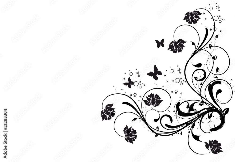 coin floral noirs et papillonsa Stock Vector | Adobe Stock
