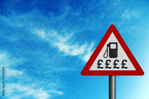 'Sky-high fuel costs' - photo realistic sign against blue sky
