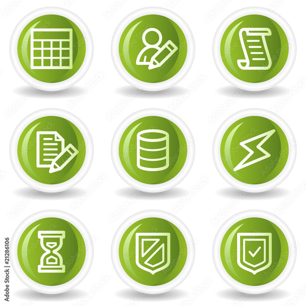 Database web icons, green circle buttons Database web icons, green circle buttons