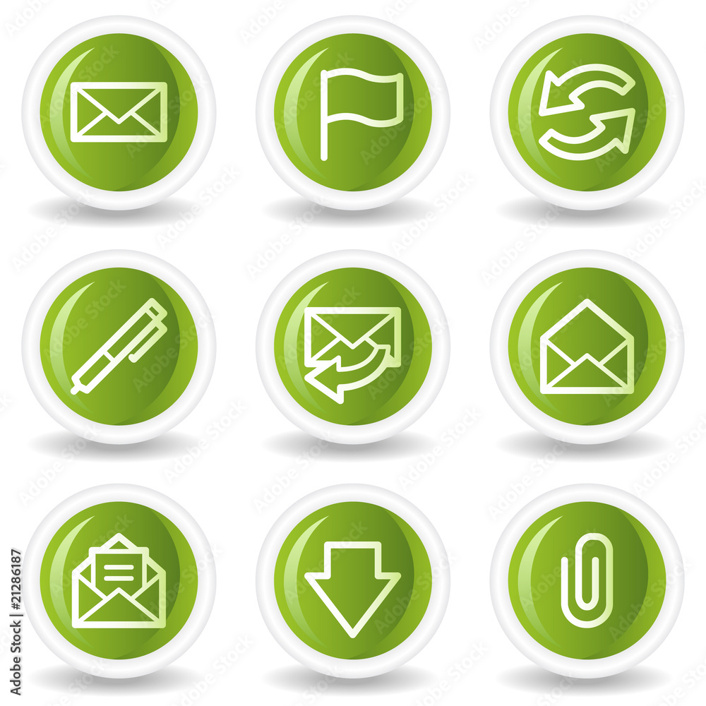 E-mail web icons, green circle buttons E-mail web icons, green circle buttons