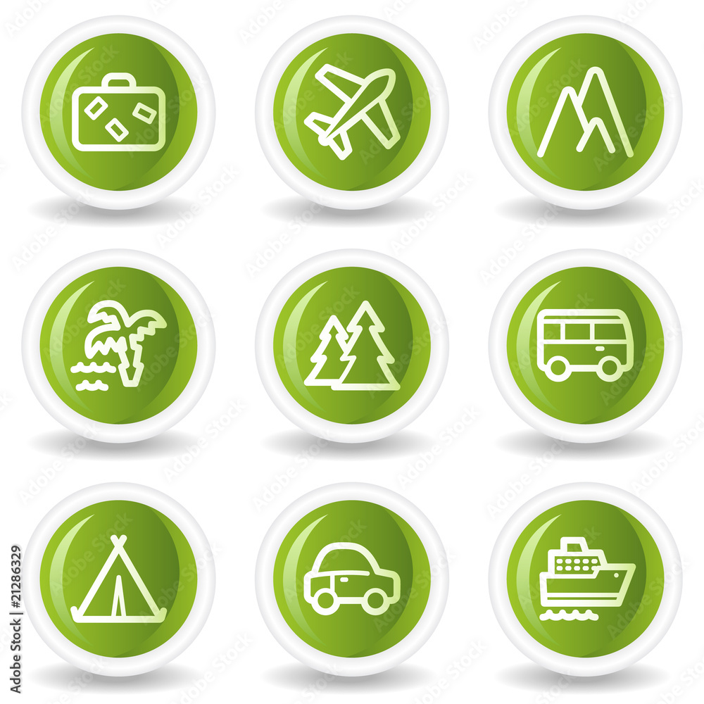 Travel web icons set 1, green circle buttons Travel web icons set 1, green circle buttons