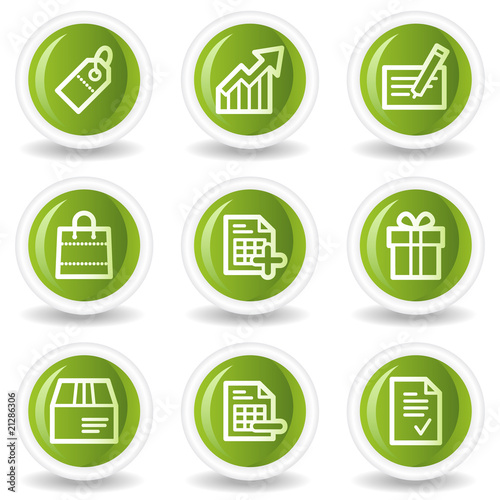 Shopping web icons set 1, green circle buttons