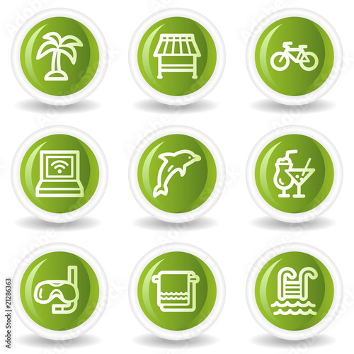 Vacation web icons, green circle buttons