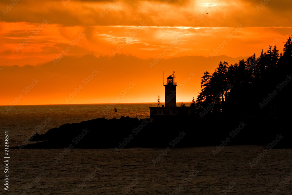 Silhouette of Alaskan Lighthouse during Sunset