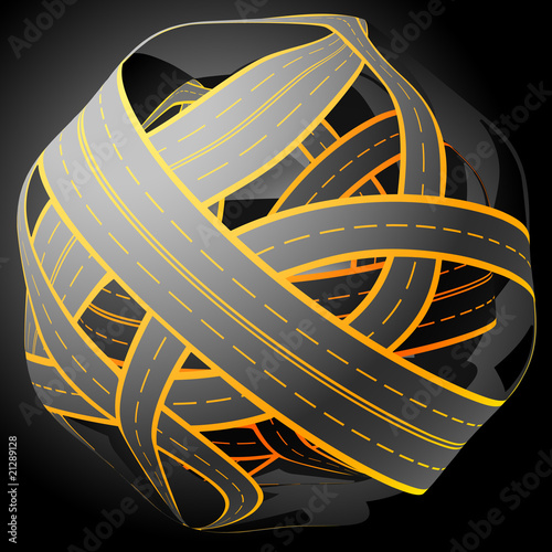 Tangled road skein. Traffic jam. Spherica