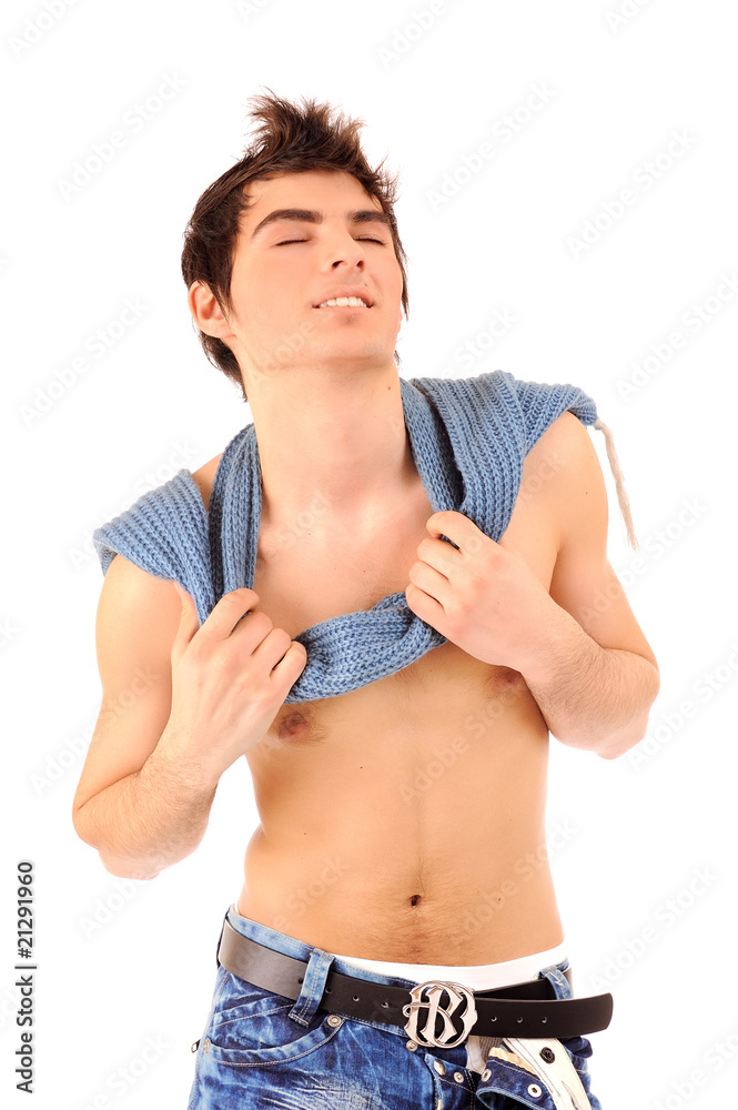 Fototapeta premium smiling boy undressed up to a belt