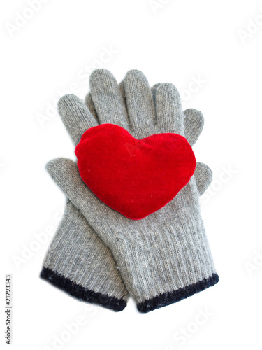 Heart lies on gloves