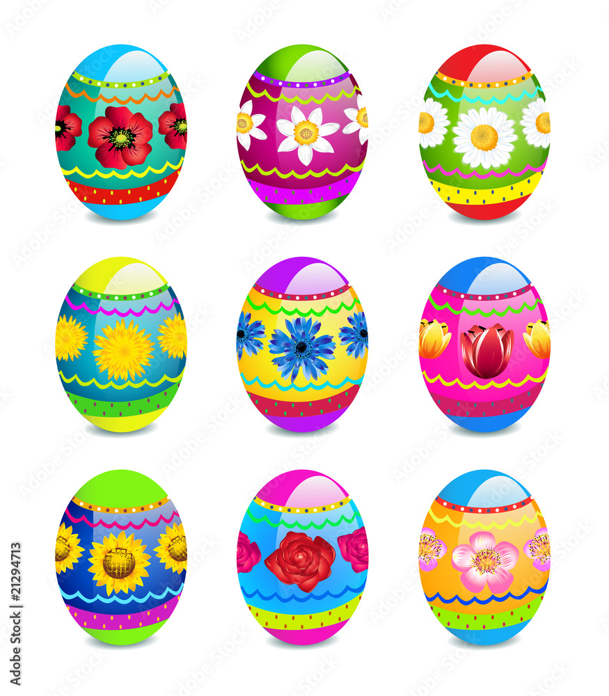 Easter eggs with spring flowers pattern