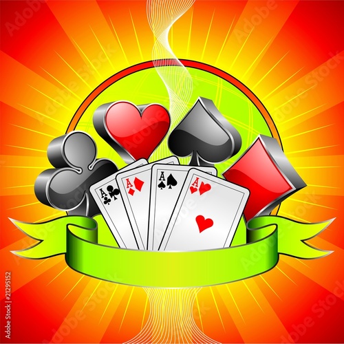 Gambling illustration with 3d casino symbols and cards